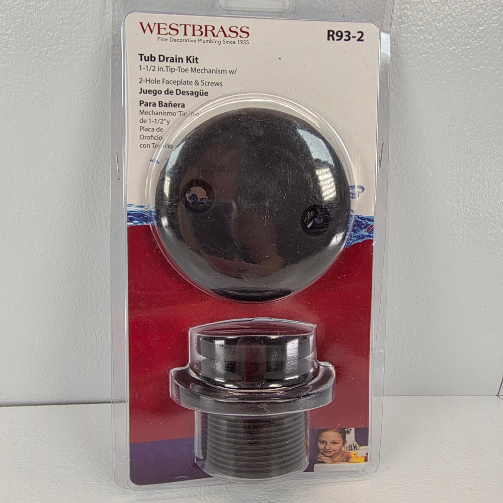 WESTBRASS Tub Drain Kit Matte Black 1-1/2 inch Tip Toe‎ Mechanism R93-2-62